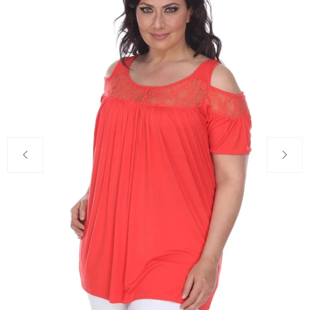 White Mark Orange Red Cut Out Short Sleeve‎ Blouse 1XL